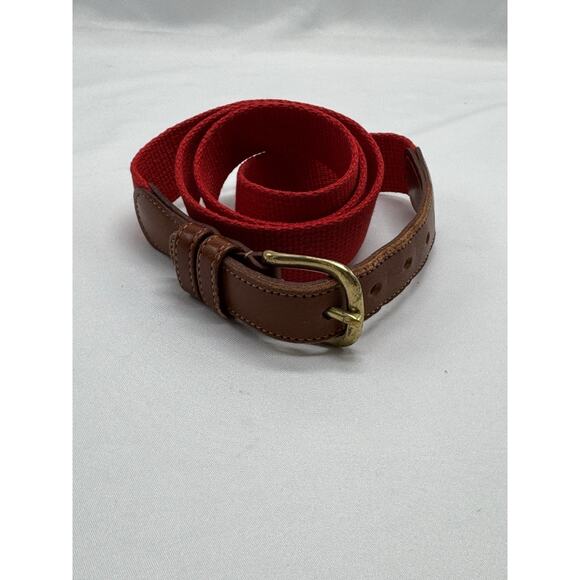 Coach Natural Linen Leather Belt Sz 38 Brick Red used 41” Long Preppy Academic - Picture 1 of 8